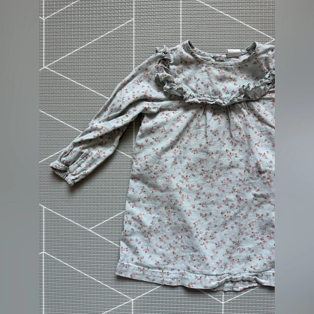 H&M|Baby girl/toddler long sleeve ditsy floral cottagecore dress w Ruffles•Boho
